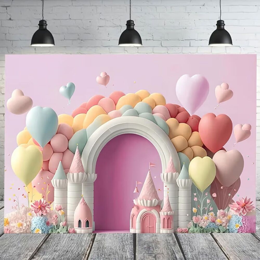 Pink Castle Balloon Arch Photography Backdrop 8x6 NEW